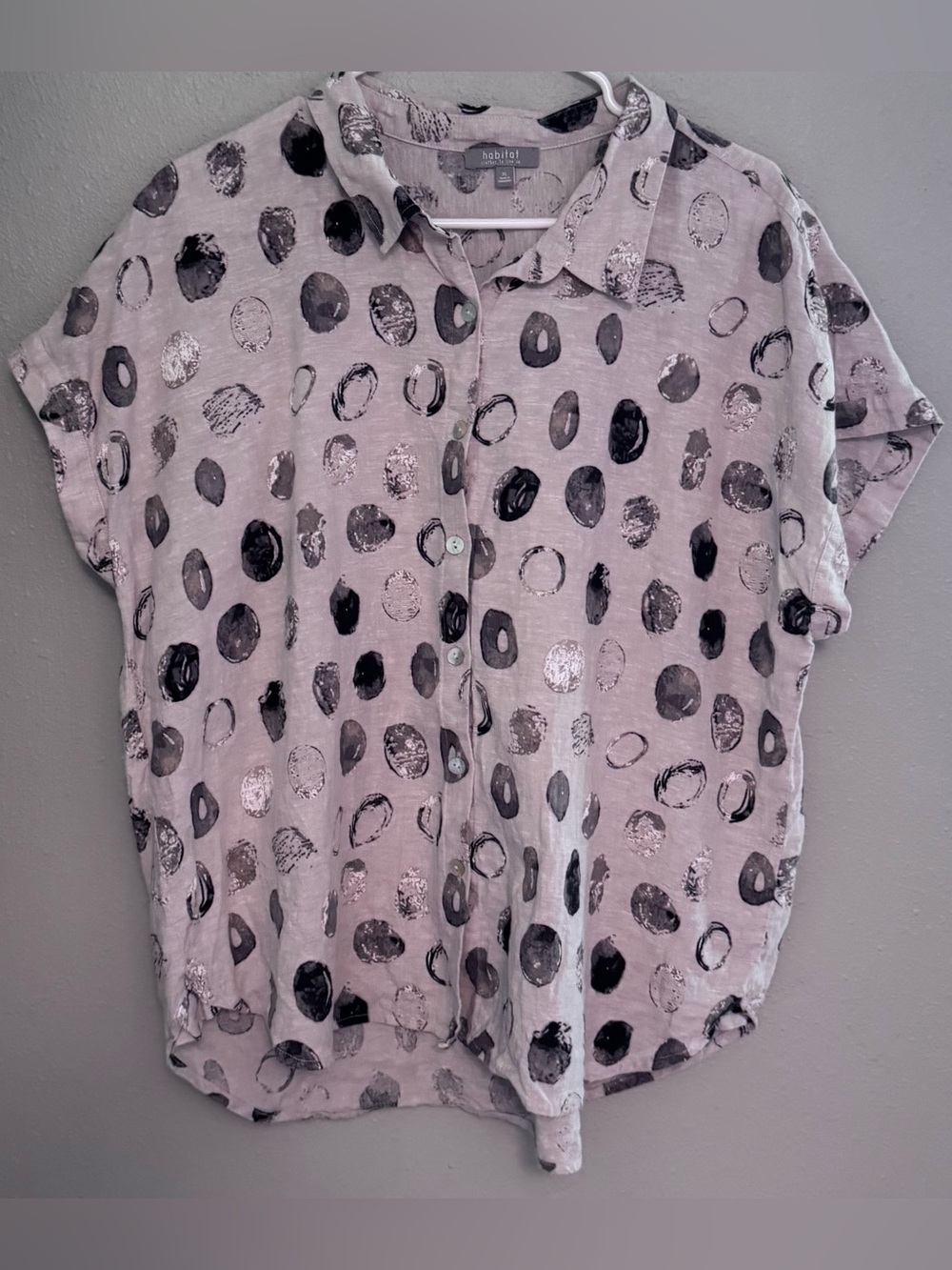 Habitat Taupe Button-Down Shirt with Black, White and Grey Circle Pattern
